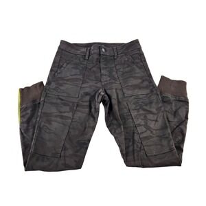 Level 99 Womens Camo Cargo Jogger Pants Charcoal Grey Neon Zip Size 27 S02F57